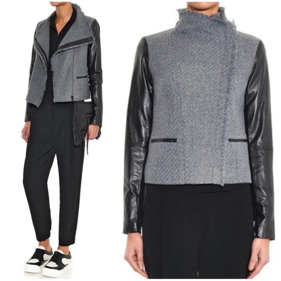 Vince Leather Wool Boucle Moto Jacket Blazer - Picture 2 of 13